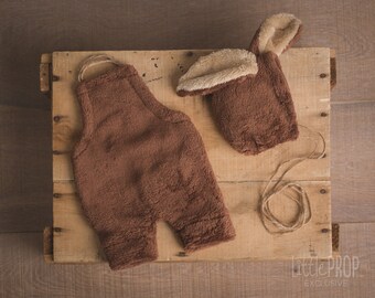 Outfit • Cuddle • Chocolate  Romper and Bonnet Set with Bunny Ears • Newborn Outfit • Easter • Photography Prop