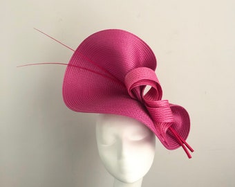 Hot Pink Hat with Swirls and Quills Royal Ascot Races Kentucky Derby Mother of Bride Groom Wedding Guest Formal Occasion Fascinator Church
