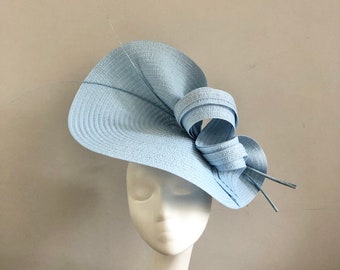 Light Blue Hat Swrils Quills Royal Ascot Kentucky Derby Formal Fascinator Mother of Bride Groom Wedding Guest Church Occasion