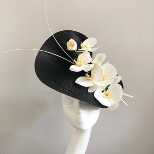 Black Ivory Orchid Hat Quills Wedding Guest Formal Fascinator Royal Ascot Kentucky Derby Mother of Bride Groom Occasion Races Church