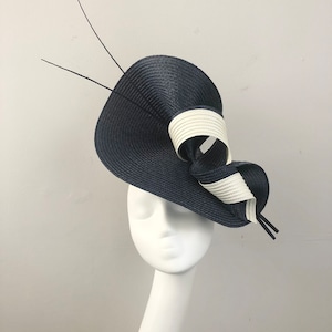 Navy Ivory Hat Fascinator Mother of Bride Groom Wedding Guest Formal Occasion Ascot Races Kentucky Derby Church Headpiece