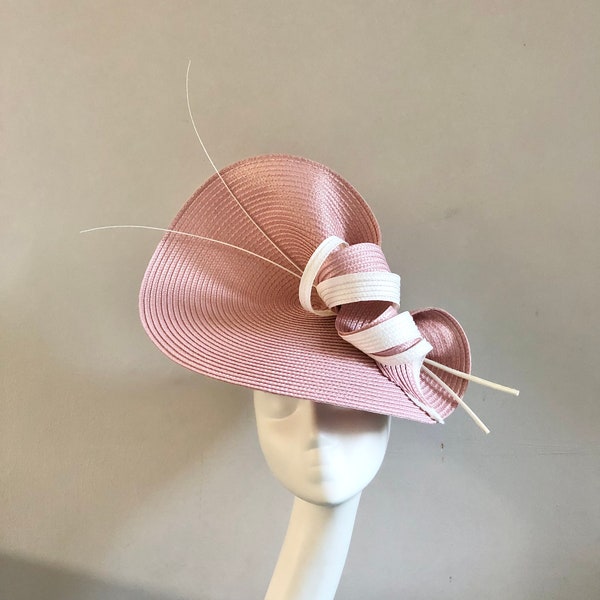 Light Pink Ivory Hat Wedding Occasion Formal Fascinator Royal Ascot Races Kentucky Derby Mother of Bride Groom Event Large Classic Headpiece