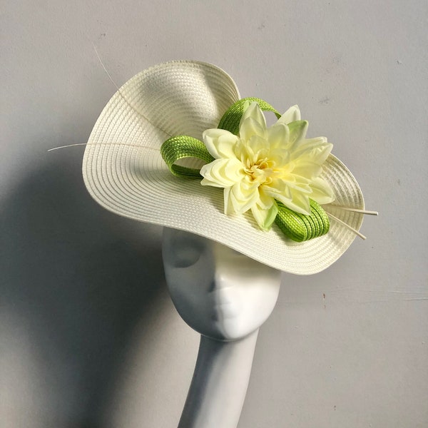 Ivory Lemon Lime Hat Fascinator Mother of Bride Groom Ascot Kentucky Derby Wedding Guest Formal Occasion Church