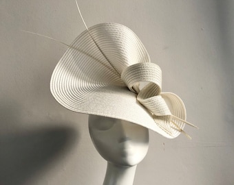 Ivory Hat with Swirls and matcing Quills Mother of Bride Groom Wedding Guest Formal Occasion Church Fascinator Headpiece Ascot Kentucky