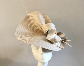 Beige Ivory Large Hat Fascinator Wedding Guest Formal Occasion Mother of Bride Groom Royal Ascot Races Kentucky Derby Church Headpiece