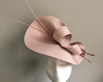 Blush Pink Hat Swirls Quills Formal Fascinator Royal Ascot Races Kentucky Derby Mother of Bride Groom Wedding Guest Occasion Church