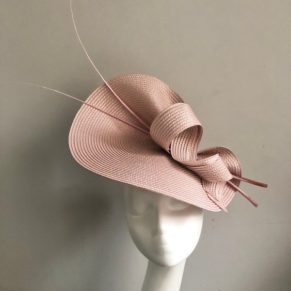 Blush Pink Hat Swirls Quills Formal Fascinator Royal Ascot Races Kentucky Derby Mother of Bride Groom Wedding Guest Occasion Church