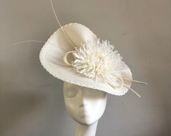 Ivory White Hat Flower Quills Fascinator Headpiece Royal Ascot Races Kentucky Derby Mother of Bride Groom Wedding Guest Formal Occasion