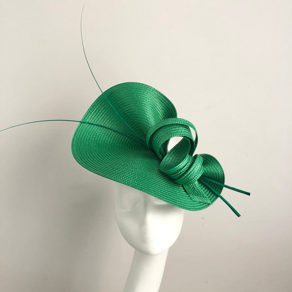 Kelly Green Hat Quills Swirls Ascot Hat Fascinator Large Races Kentucky Derby Mother of Bride Groom Wedding Guest Formal Occasion Event