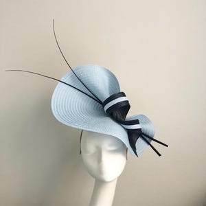 Light Blue Navy Hat Royal Ascot Races Kentucky Derby Mother of Bride Groom Wedding Guest Occasion Formal Large Church