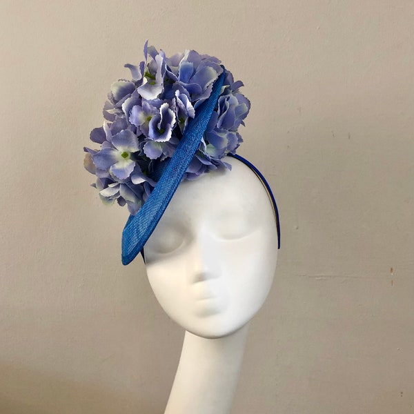 Royal Blue Cornflower Hydrangea Flower Headpiece Fascinator Hat Royal Ascot Kentucky Derby Mother of Bride Groom Wedding Guest Formal Church