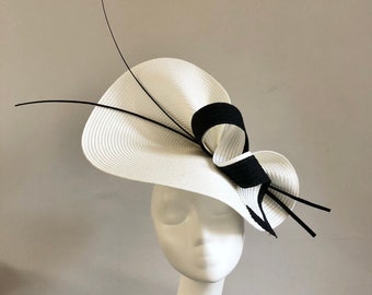 Ivory Black Hat Royal Ascot Races Kentucky Derby Fascinator Formal Occasion Mother of Bride Groom Wedding Guest Church Headpiece