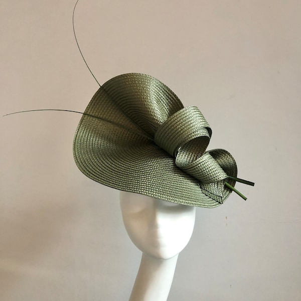 Dark Olive Green Hat Fascinator Royal Ascot Races Kentucky Derby Wedding Occasion Formal Large Mother of Bride Groom Guest Quills