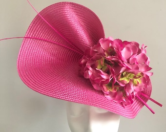 Hot Pink Hydrangea Hat Fascinator Headpiece Mother of Bride Groom Wedding Guest Formal Event Church Ascot Kentucky Derby