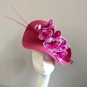 Hot Pink Hat Orchids Fuchsia Quills Mother of Bride Royal Ascot Kentucky Derby Church Fascinator Occasions Weddings