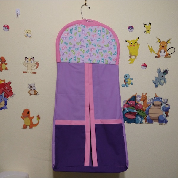 Hanging Diaper holder, diaper organizer, Towel or blanket holder. Butterflies. Pink. Purple. Girl. Hanging baby storage