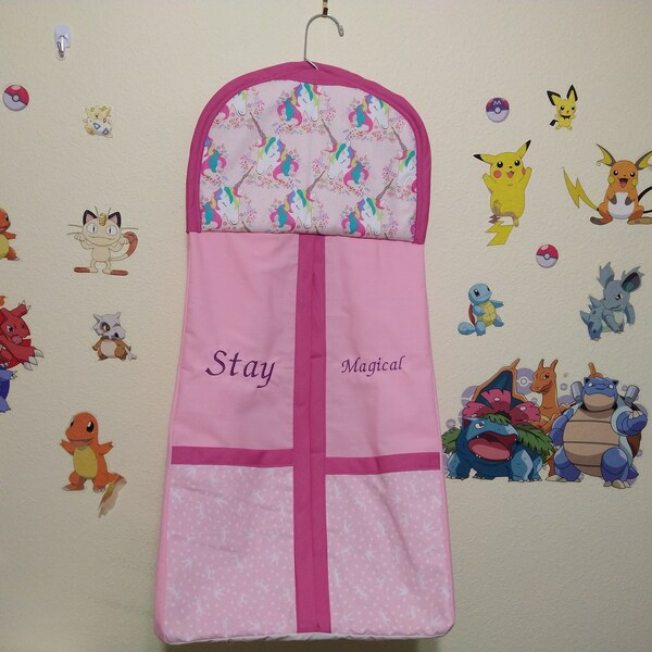 Hanging Diaper holder, diaper organizer, Towel or blanket holder. Unicorns. Princess. Pink. Girl. Stay Magical Hanging baby storage