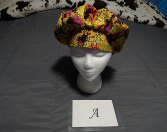 Bouffant style scrub cap. Halloween. Paint splatter.