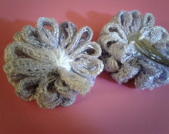 2 Hair Clips with Yarn Flowers