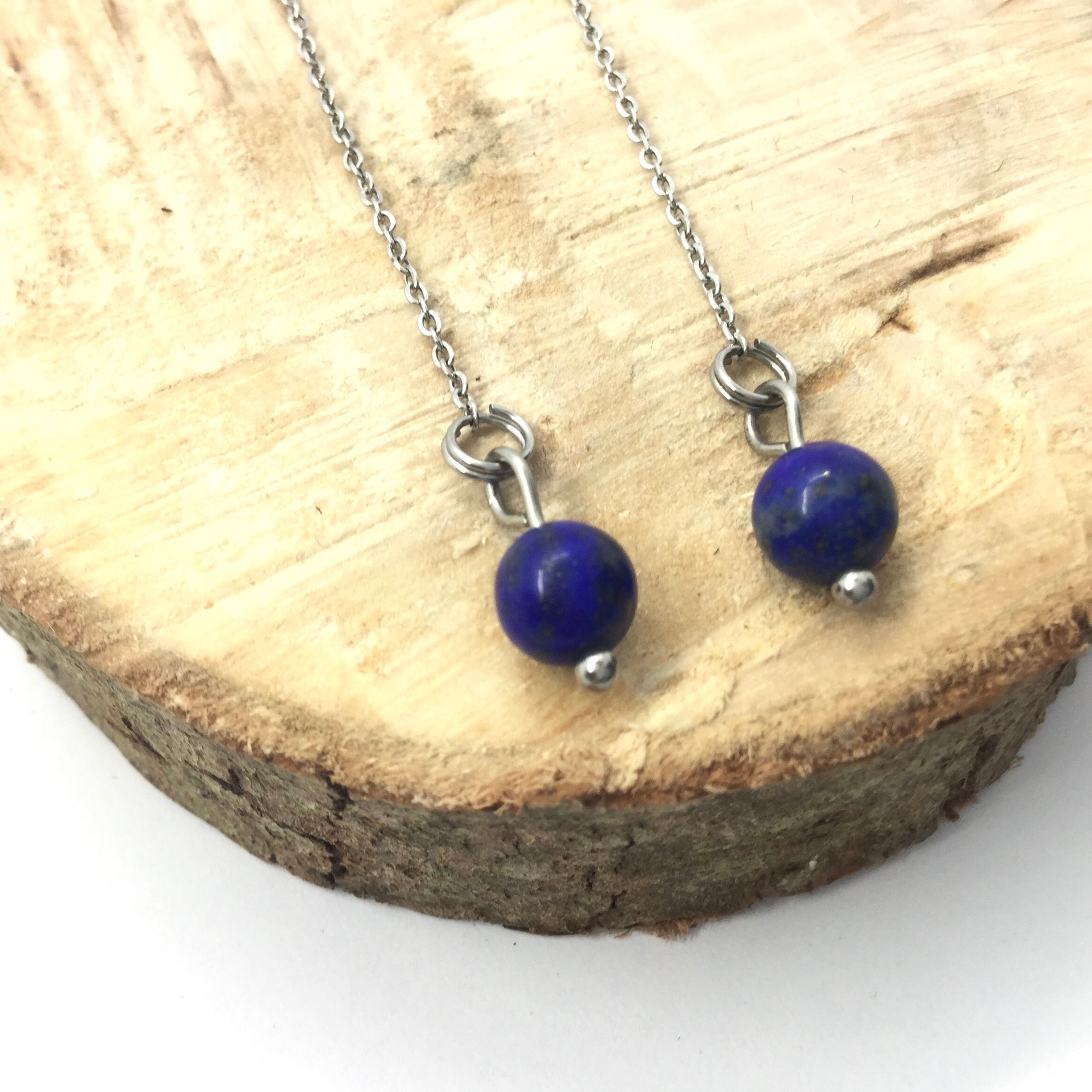 Chaînette d'oreille en Lapis Lazuli - Perle de Chakra Bleu Bijou Femme Énergie Des Chakras Boucle La