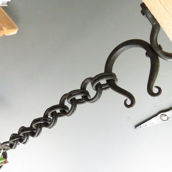 Wrought iron hook,steel hook,garden decor,interior design,black steel chain,double hook,rustic indoor element,bearded steel, viking era,hook