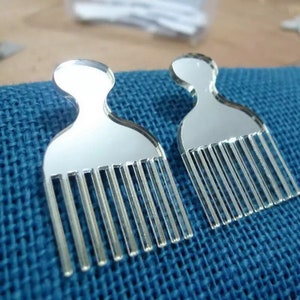 Gold/silver Afro-pick Comb Mirror Earrings afropick, Black Hair, Comb ...