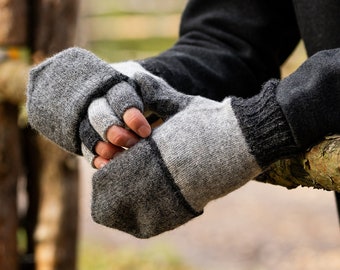 Convertible gloves - Fingerless mittens - Driving gloves - Fingerless Gloves - 100% wool