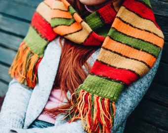 Striped long wool winter scarf