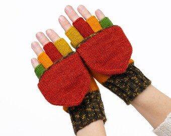 Convertible gloves - Fingerless mittens - Driving gloves - Fingerless Gloves - 100% wool from our own sheep