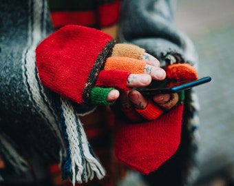 Convertible gloves - Fingerless mittens - Driving gloves - 100% wool from our own sheep