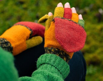 Convertible gloves - Fingerless mittens - Driving gloves - Fingerless Gloves - 100% wool from our own sheep