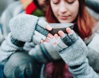 Convertible gloves - Fingerless mittens - Driving gloves - Fingerless Gloves - 100% wool