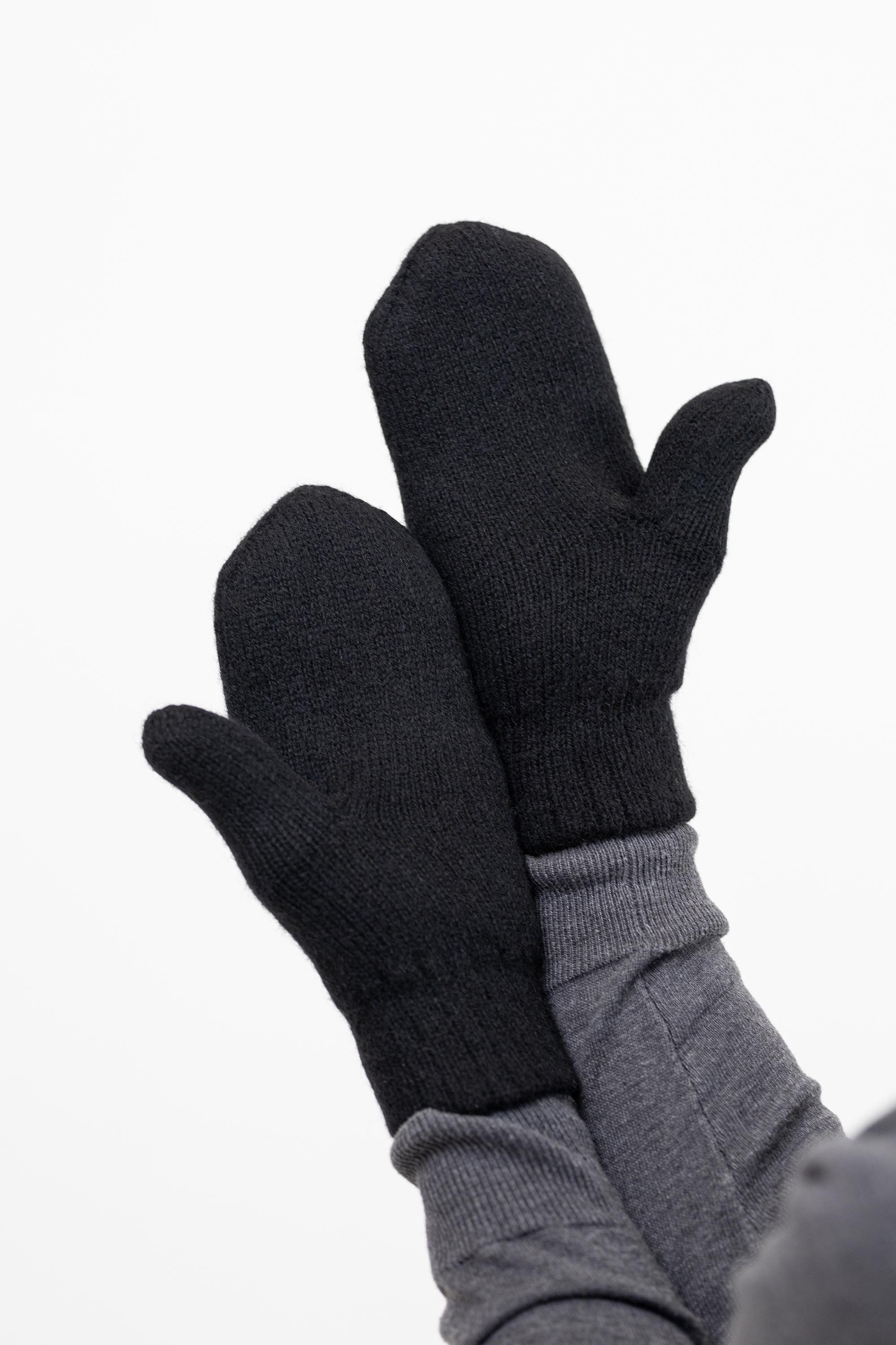 関税送料込♪Ganni/Striped Soft Wool Mittens Black Black Wool Mittens - Double Layer Mittens - Unisex Mittens