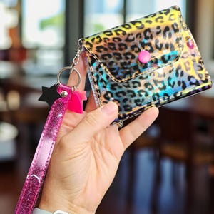 Holographic Animal Print Wristlet Wallet: Y2K Vegan Vinyl Card Holder