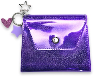Holographic Purple Mini Wallet: Iridescent Y2K Card Holder