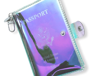 Passport wallet prismatic, passport cover, a great gift for her made Byhandart. Passport Wallets, Holographic wallets