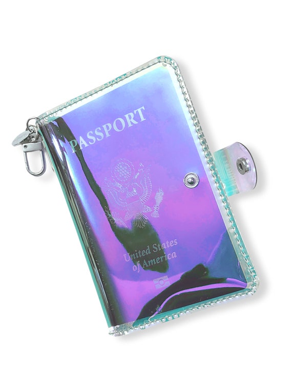 Slim Holographic Passport Holder: Clear Passport Wallet. Gift for her.