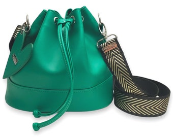 Crossbody bag, green bags, shoulder bag with adjustable strap, mini drawstring bag, perfect size purse, handcrafted crossbody, Byhandart