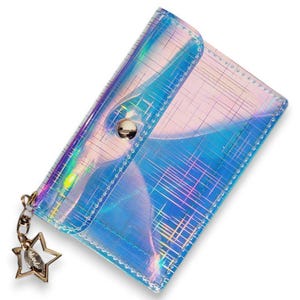 Estuche holográfico, billetera pequeña Byhandart. Regalo para ella. Portadocumentos y protector de tarjetas. Billetera fina y billetera brillante.