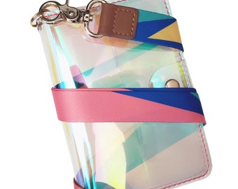 Clear Passport holder with a lanyard for travel lovers. Byhandart passport wallets with a lanyard. Holographic Passport Cover gift for her