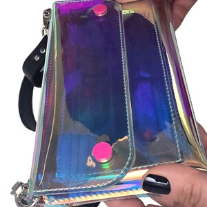 Bolso bandolera pequeño con correa ajustable - Bolso bandolera - Cartera para teléfono - Bolso holográfico para teléfono con ranuras para tarjetas - Soporte holográfico resistente para teléfono