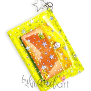 Cartera delgada: tarjetero de vinilo transparente, cartera holográfica compacta con llavero, minibilletera con clip para billetes, accesorio para bolso.