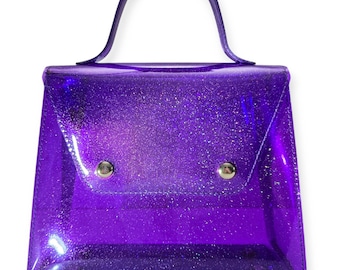 Glossy Purple Crossbody Bag: Holographic Iridescent Vegan Satchel