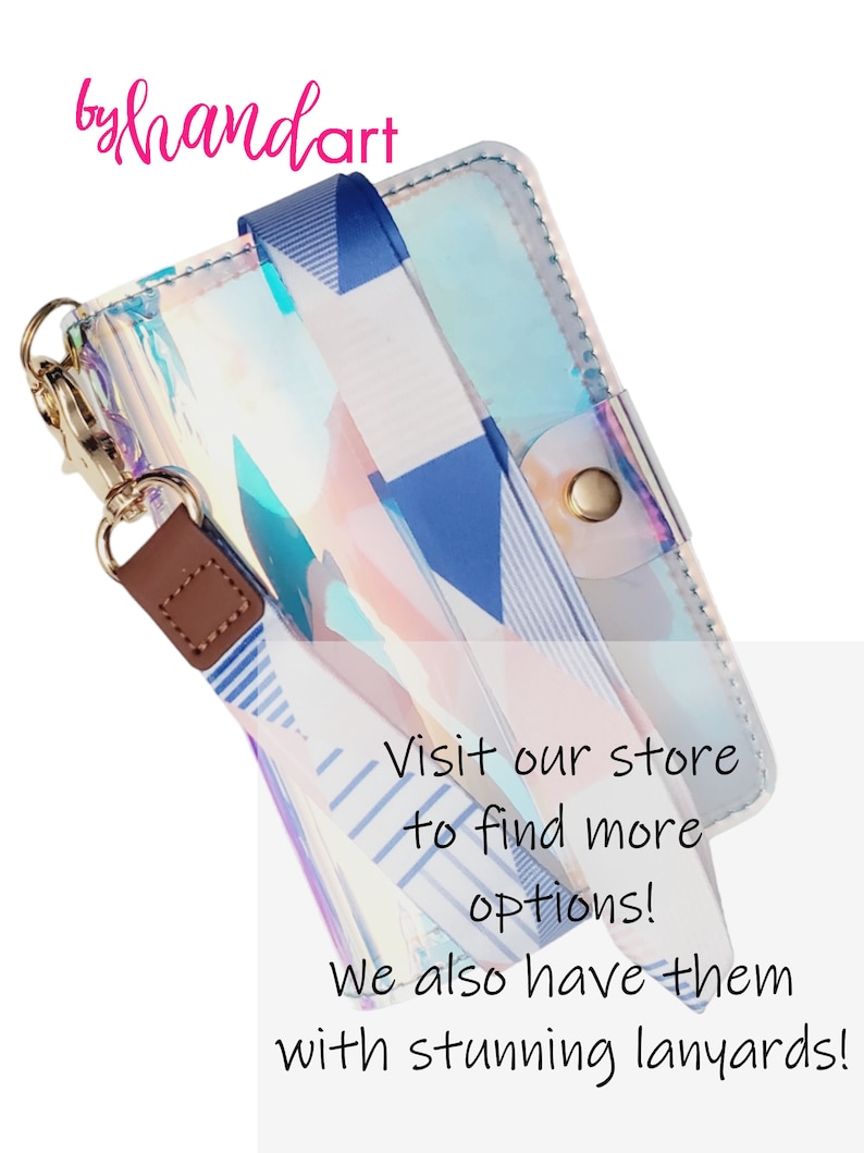 K&ouml;nnte beinhalten: Eine transparente, schimmernde Handyh&uuml;lle mit einem blau-wei&szlig; gestreiften Lanyard. Die H&uuml;lle hat ein geometrisches Muster und einen goldenen Knopf. Der Text "Besuchen Sie unseren Shop, um weitere Optionen zu finden! Wir haben auch welche mit atemberaubenden Lanyards!" ist im Bild zu sehen.