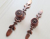 Antique Copper Knob Dresser Drawer Pulls Handles Backplate Antique Copper Cabinet Pull Handle Knobs Furniture Hardware Back Plate, 595