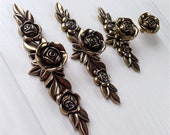 Rose Flower Dresser Pulls Drawer Knobs Pulls Handles Backplate Shabby Chic Door Knob Antique Bronze Kitchen Cabinet Door Handle Back Plate