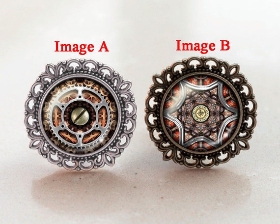 Steampunk gear Cabochons KnobsVintage Silver Cabinet Dresser Knobs pullDresser KnobsCabinet Pull handlesCabinet KnobsFurniture Hardware