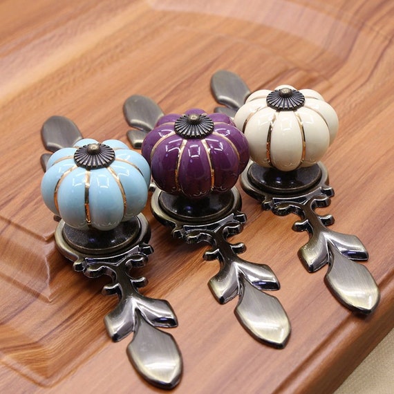 Antique Bronze Pumpkin Ceramic Knobs Dresser Knob Drawer Etsy