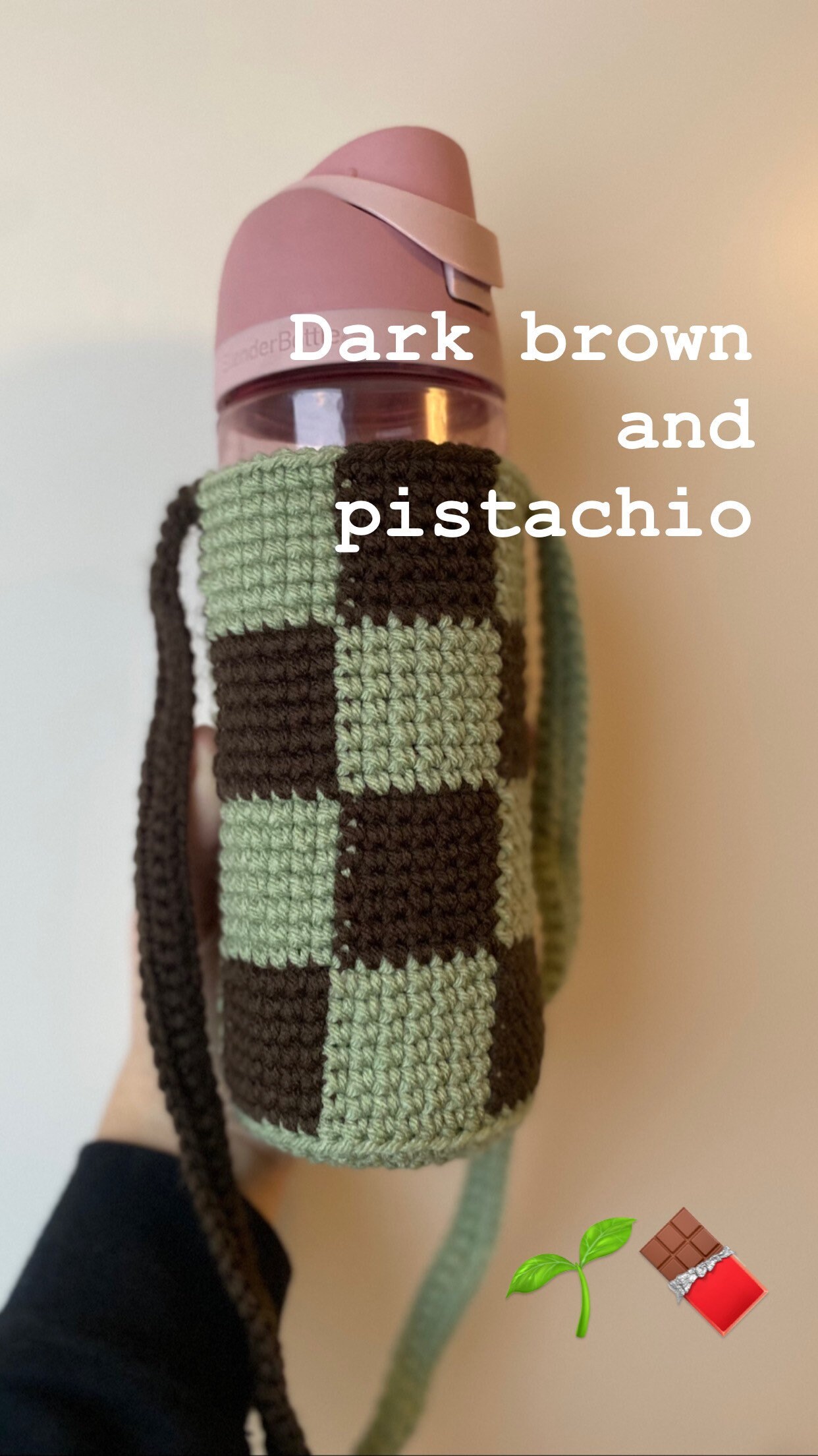 Crochet Checkered Water Bottle Carrier With Long Strap 21 Colour Options  Custom Handmade Cross Body Cup Holder 