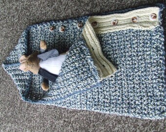 Unique crochet and knitted baby cocoon/sleeping bag.